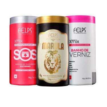 Imagem de Felps Cronograma Capilar Sos + Banho De Verniz + Marula 1kg - Felps Pr