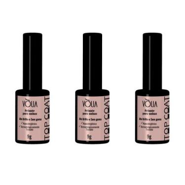 Imagem de Kit Vòlia 3x Top Coat finalizador Sem Goma alto brilho 10ml - VOLIA
