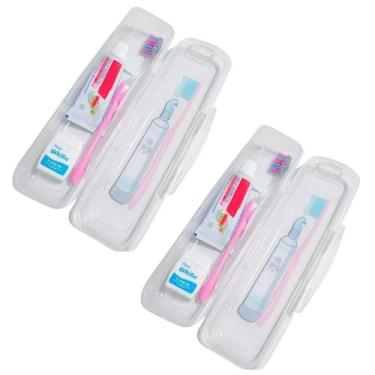 Imagem de kit 2 estojos porta escova e pasta de dente infantil portatil de plast