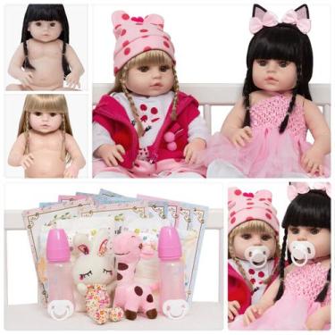 Imagem de 2 Boneca Reborn 100% Silicone Morena Loira Linda 28 Itens - Cegonha Re