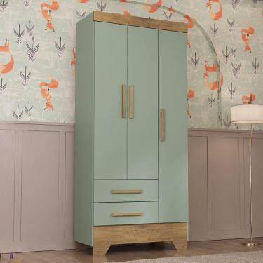 Imagem de Guarda Roupa Infantil 3 Portas 2 Gavetas Catavento Rodial - Verde/Nature