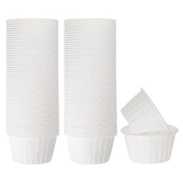 Imagem de HARFINGTON 100 peças de copos de cupcake de 100 ml, tamanho padrão, forros de cupcake de papel, embalagens à prova de gordura, descartáveis para casamento, aniversários, Natal, sobremesa, branco