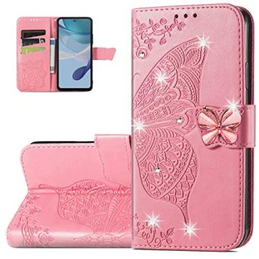 Imagem de Monwutong Capa carteira de celular para Motorola G53, estampa de borboleta 3D, couro PU, capa flip com suporte com fecho magnético e compartimentos para cartões de dinheiro, coldre para Moto G53,