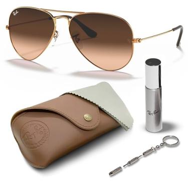 Imagem de Ray-Ban Óculos de sol RB3025 AVIATOR GRADIENT em forma de piloto para homens e mulheres com kit oficial RAYBAN Eyewear, Armação marrom claro polido | Lente rosa/marrom, 58 mm