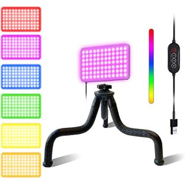 Imagem de Fugetek Luz de vídeo LED RGB com tripé flexível de mesa, 77 contas RGB, controlador com fio, alimentado por USB, portátil, 3200k-6500k, transmissão, TIK Tok, fotografia