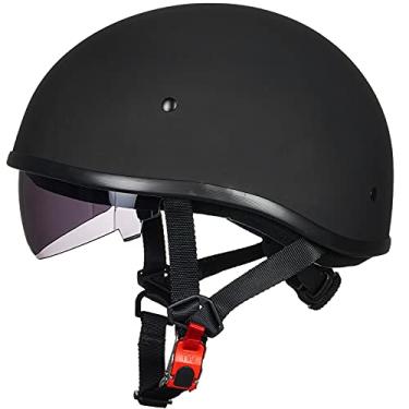 Imagem de ILM Meio capacete de motocicleta com alça de liberação rápida para proteção solar metade do rosto adequado para Cruiser Scooter Harley DOT Aprovado (preto fosco, grande)