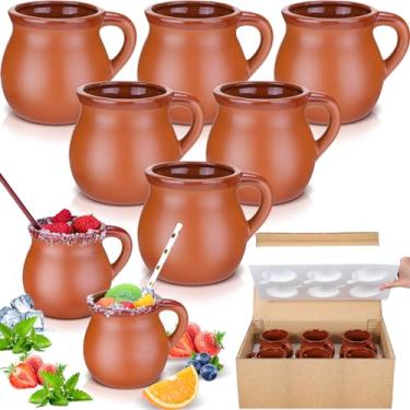 Imagem de Gejoy Pacote com 6 canecas de argila mexicanas Cantaritos De Barro de 350 ml, canecas de café mexicanas, copos de coquetel e xícaras de chá para Tequila, Margaritas, Mojitos (Vermelho tijolo)