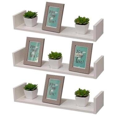 Imagem de Kit 3 Prateleiras Nichos Em U 60 X 15cm Branca Suporte Invisível