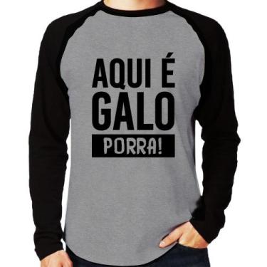 Imagem de Camiseta Raglan Aqui é galo  Manga Longa - Foca na Moda, Cinza, Preto,
