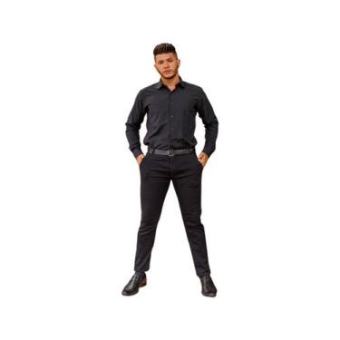 Imagem de Camisa Social Manga Longa Preta Sem Bolso - Olv Jeans, M, Preto