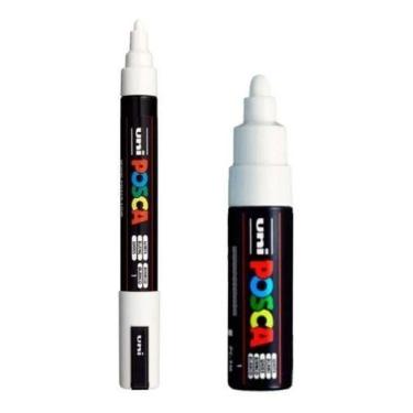 Imagem de Kit 2 Canetas Posca Brancas PC-5M e PC-7M Uni-Ball