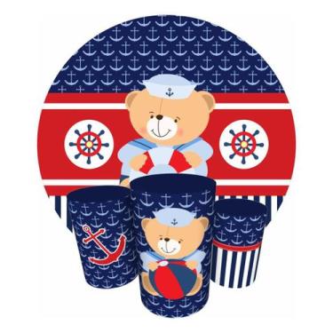 Imagem de Trio Capas Cilindro + Painel 1,50m Ursinho Marinheiro - Fadrix