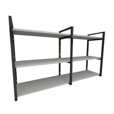 Imagem de Prateleira industrial aço cor preto 30 cm MDF cor cinza modelo indfb11
