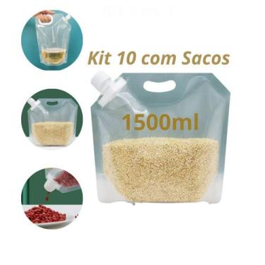 Imagem de Kit 10 Sacos Armazenar Cereais Grãos Farináceos Líquido 1,5l - NS