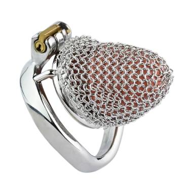 Imagem de Gaiola de castidade para homens, gaiola oca de aço inoxidável, anel peniano, dispositivo de malha, brinquedo sexual adulto, anel base curvada(Curved Base Ring 45mm)