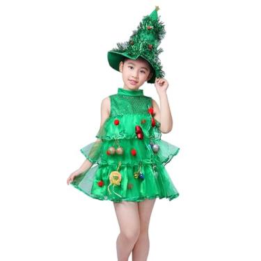 Imagem de Fantasias de Natal para meninas, roupa infantil de árvore de Natal,Vestido cosplay verde sem mangas para meninas | Vestido de cosplay de Natal para meninas Vestido de roupa de Natal para meninas, cria