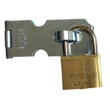 Imagem de Trinco com cadeado Pado 40mm fecha trava segurança proteção 89mmx40mm 