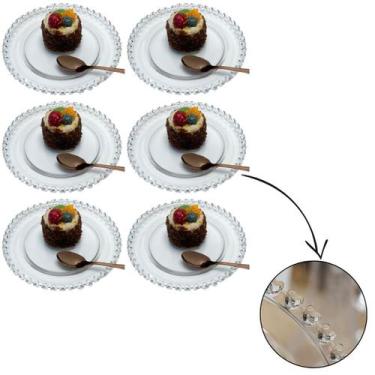 Imagem de Jogo 6 Pratos Para Sobremesa Bolo Doces Buffet Cristal 20cm - Lyor