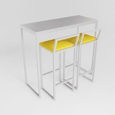 Imagem de Bancada Cozinha Balcão Gourmet 120cm Branco Com 2 Banquetas Estofada B