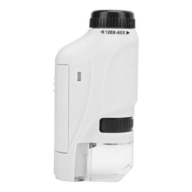 Imagem de Microscópio para Crianças, Microscópio Portátil de Bolso 60-120X para Estudantes, Lupa de Moedas Alimentada por Bateria, Microscópio Portátil para Colecionadores, Mini (Branco)