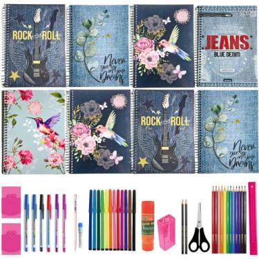 Imagem de Kit Material Escolar completo 10 cadernos teens com 40 acessórios - MA