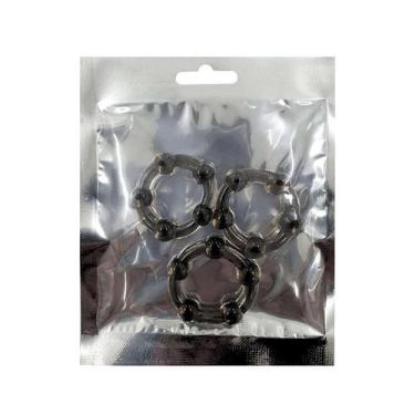 Imagem de Kit com 3 Anéis de Pressão em Silicone com Esfera Preto