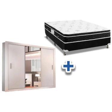 Imagem de Cama Box Casal + Colchão Physical Spring + Guarda Roupa Veneza Luxo Branco