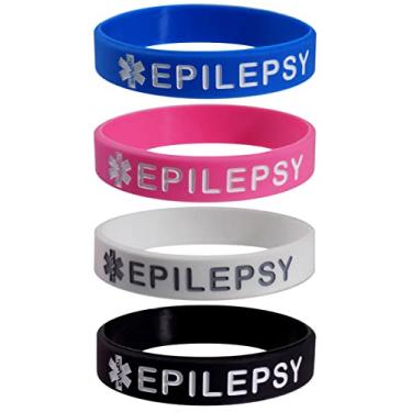 Imagem de Max Petals - Pulseira de silicone para identificação de alerta médico de epilepsia tamanho adulto ou infantil, 7 inches, Silicone, Sem Pedra Preciosa