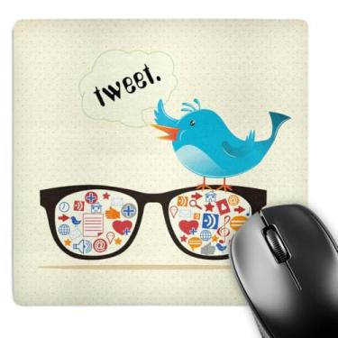 Imagem de 3dRose LLC Óculos de sol de mídia social geek de 20 x 20 cm x 0,25 polegadas com ícones e mouse pad de pássaro do Twitter (mp_104484_1)