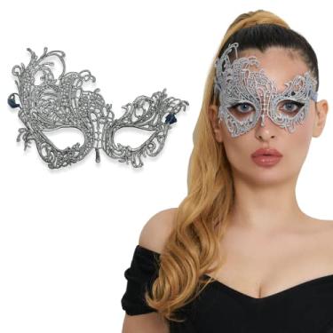 Imagem de Máscara de baile de máscaras feminina de renda para baile de máscaras, baile, festa veneziana, carnaval, dia das bruxas, Cisne, prata, tamanho nico