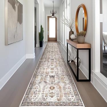 Imagem de Madane Tapetes Boho Runner para corredor 5 x 25 cm longo lavável antiderrapante corredor corredor tapete de cozinha corredor de escada baixa tapete persa para entrada sala de jantar lavanderia (marrom/dourado, 2 x 10)
