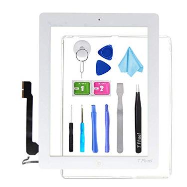 Imagem de Tela de reposição T Phael para iPad 3 A1416 A1430 A1403, tela sensível ao toque iPad3 conjunto de vidro frontal – inclui botão Home + suporte de câmera + adesivo pré-instalado + kit de ferramentas, iPad 4-White