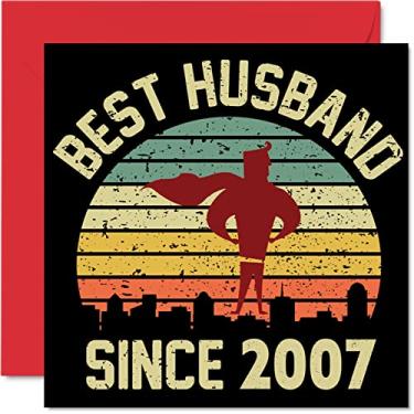 Imagem de Cartão de aniversário de cristal para marido da esposa - Melhor marido desde 2007 - I Love You Gifts, Happy 15th Wedding Anniversary Cards for Partner, 145 mm x 145 mm Cartões comemorativos para quinze anos de aniversário