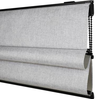 Imagem de Cortina Persiana Romana Blackout 1,10 (Lar) x 1,60 (alt) (Linho Cinza - Acabamento Preto)