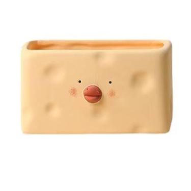 Imagem de YEmirth Vaso de flores de pintinho de cerâmica amarelo com desenho animado fofo para suculentas, ambientes internos e externos, casa, jardim, decoração em forma de ovo, recipiente (retângulo)