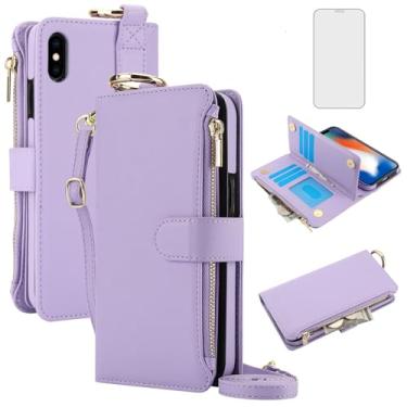 Imagem de Asuwish Capa de telefone para iPhone Xs X 10 10s carteira com zíper com protetor de tela de vidro temperado alça transversal suporte para cartão capa celular iPhoneX iPhoneXs iPhone10 i PhoneX SX 10x