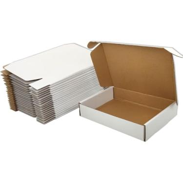 Imagem de Lmuze pequenas caixas de remessa brancas para pequenas empresas pacote de 25-8x5,5x1,6 polegadas caixas de papelão ondulado para envio de embalagens presentes artesanais dando produtos