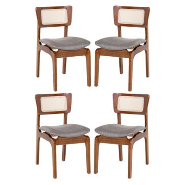 Imagem de Rio Madeira, Kit 4 Cadeiras de Jantar Portugal em Madeira Imbuia Tela Rattan Linho Cinza L55