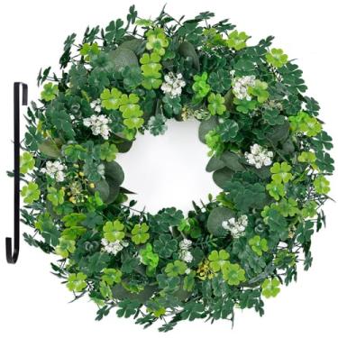 Imagem de Guirlanda de eucalipto artificial do Dia de São Patrício, decorações de São Patrício para porta da frente – Decoração de trevo de St Paddys, para março irlandês, casa, parede, varanda, festa