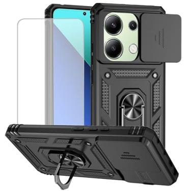 Imagem de Yodueiv Capa para Redmi Note 13 Pro 4G, Poco M6 Pro 4G 23117RA68G com protetor de tela de vidro temperado e capa de câmera deslizante, anel magnético para suporte de carro para Xiaomi Redmi Note 13