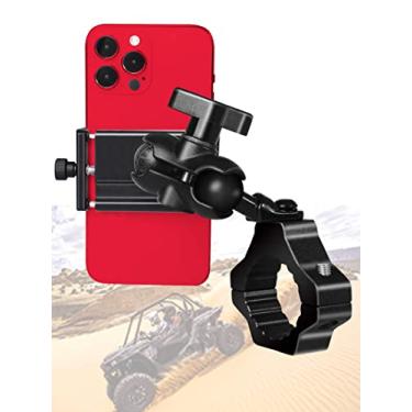 Imagem de ZIDIYORUO Suporte de telefone UTV, suporte de telefone SXS montado em barra de gaiola de rolo de 4,4 a 5 cm, serve para dispositivos inteligentes de 12 a 19,8 cm. Design estável e forte para UTV ATV e