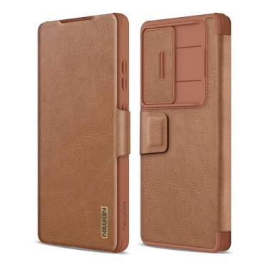 Imagem de Nillkin Capa carteira para Samsung Galaxy S25 Ultra com suporte para cartão e capa para câmera, capa de couro PU com capa flip magnética, compartimento para cartão, proteção para câmera deslizante,