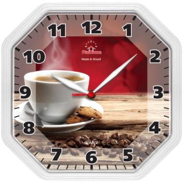 Imagem de Relógio de Parede Plashome Gama Branco Café Decoração Sala Cozinha Esc