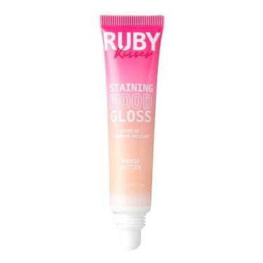 Imagem de Ruby Kisses Brilho labial de pH, coloração rosa, batom que muda de cor de humor com manteiga de manga para hidratação de longa duração, brilho leve e não pegajoso, lábios mais cheios e suaves