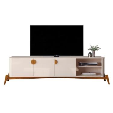 Imagem de Rack Bancada Buriti 1.8 TV Até 70 Pol Pés Madeira Maciça Off White JB Bechara