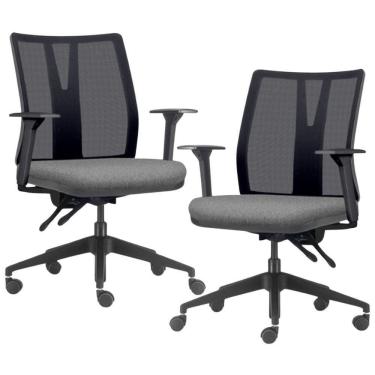 Imagem de Kit 2 Cadeiras De Escritório Giratória Diretor Flow F02 Base Preta Linho Cinza Escuro - Lyam Decor