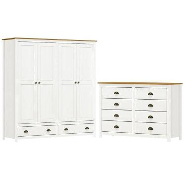 Imagem de Guarda Roupa 4 Pt Comoda 8 Gv Madeira Maciça Branco Freijo Milani Store