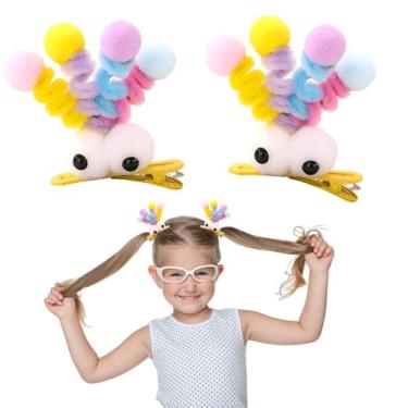 Imagem de MIUPOO Grampos de cabelo fofos pompons, acessórios de dia de cabelo louco para meninas, presilhas peculiares de monstrinho, grampos de cabelo de bico de pato de pelúcia, presilhas de cabelo,