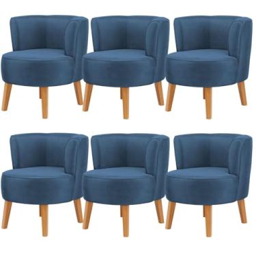 Imagem de Conjunto 6 Poltronas Decorativa para Consultório Clínica Tecido Veludo Ergonômica MOBLAN decor (Azul)