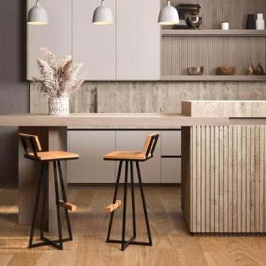 Imagem de Banqueta Alta Suíça Madeira de Demolição com Estrutura Metálica Preta | Estilo Industrial Moderno